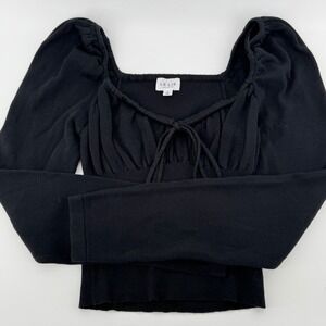 LE LIS COLLECTION Whimsigoth Cropped Black Square Neck Long Sleeve Knit Top Sz S